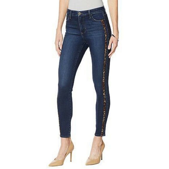 SkinnyGirl Jeans 31 12 Broadway High Rise‎ Cheetah Velvet Side Stripe Skinny - Picture 1 of 5